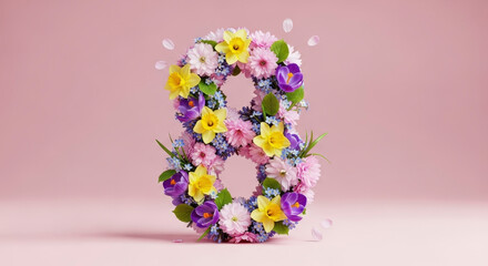 Elegant Number Eight Floral Arrangement With Blossoms And Petals