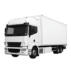 A pristine white semi-truck with a box trailer, isolated on a black background