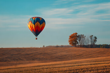 Obraz premium a hot air balloon flying over a field