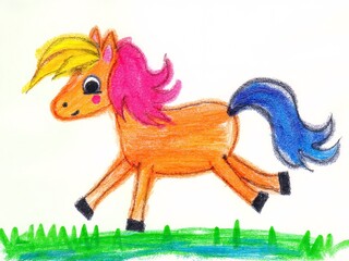 A cartoon pony running with colorful mane and tail.