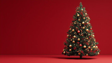 christmas tree on red background, generative ai