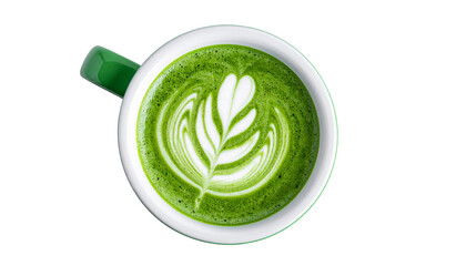 A Cup of Matcha Latte Art, Isolated on Transparent Background, Top View