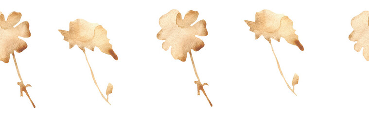 Orange flower border on a white background. Hand-drawn illustration. Perfect for autumn.
