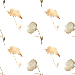 Orange flower pattern on a white background. Hand-drawn illustration. Perfect for autumn.