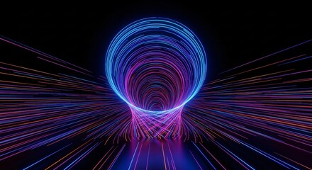 Stunning abstract lines form vibrant glowing tunnel with modern tech appeal