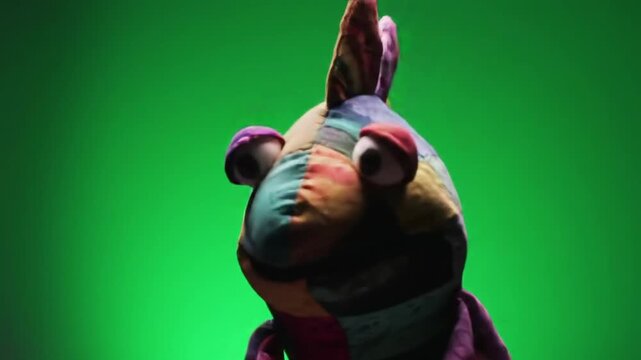 Abstract horse puppet on green background