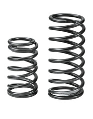 Two metal coil springs, one short, one tall, depicted against a solid black background