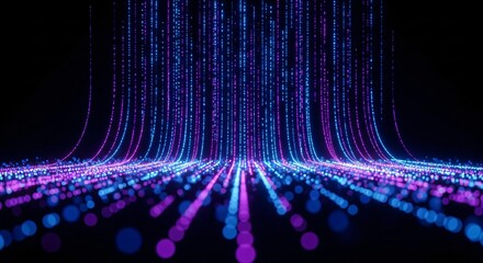 Stunning digital data stream with vibrant blue and pink particles on black