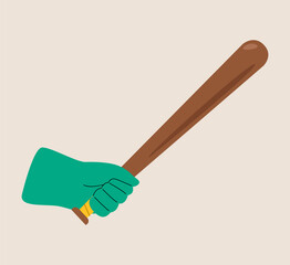 Hand holding baseball bat. Colorful vector illustration