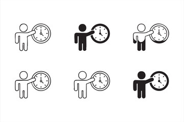Clean outline illustration of person with clock symbolizing schedule and focus