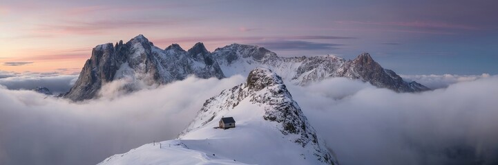 Snowy Mountain Ridge at Sunrise