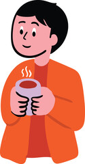 Drinking warm tea during autumn. Keeping warm during autumn