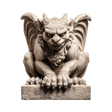 Detailed Gothic Gargoyle Carving Isolated on Transparent Background