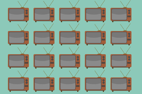 Pattern of retro vintage televisions on turquoise background illustration