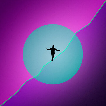 Businessman balancing on growth chart line in abstract illustration