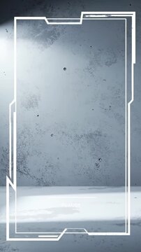 Futuristic Concrete Wall and Floor Studio Background with Modern White Abstract Frame Overlay for Product Display Technology Presentation or Minimalist Social M