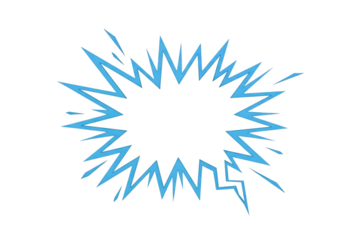 Ultra highresolution, professional studio photography of illustration of explosion shape speech bubble with jagged edges and rays, empty space for text isolated on transparent background