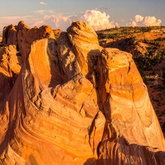 Vibrant sandstone formations bathed in golden light