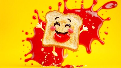 Fototapeta premium Happy Toast Jumping in Red Jelly Splash