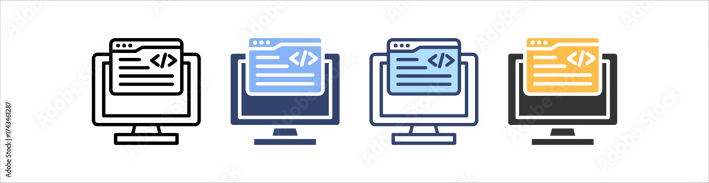 Wall mural web programing icon set multiple style collection