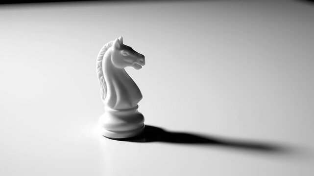A Lone White Knight Chess Piece with a Dramatic Shadow.