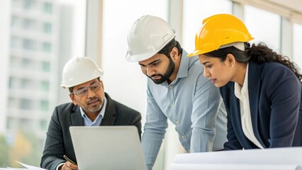 Architects brainstorming ideas in office — Indian team focusing on architecture, innovation, and teamwork