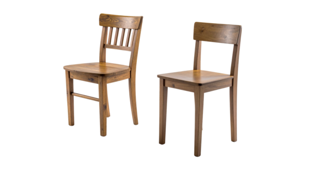  Stylish wooden chairs bundle with two variations isolated on transparent background