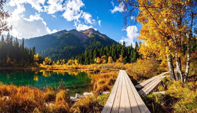 Autumn mountain lake panorama