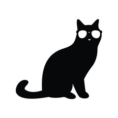 Obraz premium A sophisticated black cat wearing round glasses sitting and looking forward