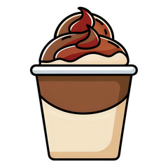 chocolate ice cream in a white paper cup ,hand drawn illustration isolated on white background