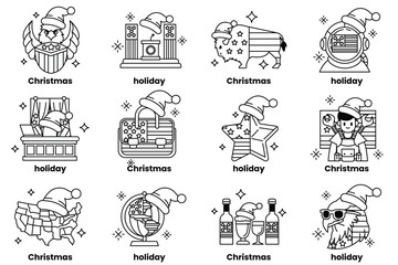 A set of 12 Christmas themed icons