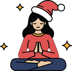 A woman is sitting cross legged and making a peace sign