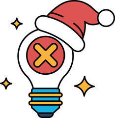 A light bulb with a hat on top and an X on it
