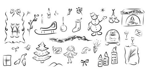 Hand drawn Christmas Clipart, Holiday Doodle Set, Festive Icons
