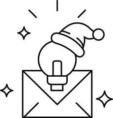 A black and white drawing of a Christmas hat on top of a light bulb