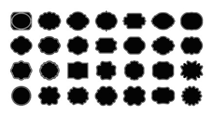 Collection of decorative frame and label shapes in black silhouette.