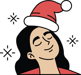 A woman is wearing a Santa hat and smiling