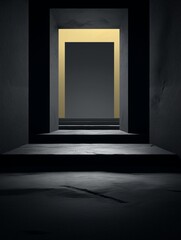 A dark corridor leads to a brightly lit doorway, creating a striking contrast and an intriguing atmosphere of mystery and depth.