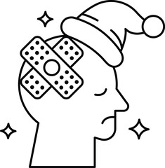 A man with a bandaged head and a Santa hat