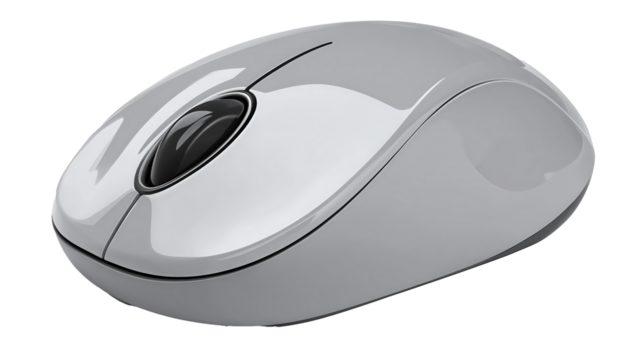 White computer mouse with a black button isolated on transparent background - Powered by Adobe