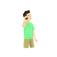 a young man is on the phone