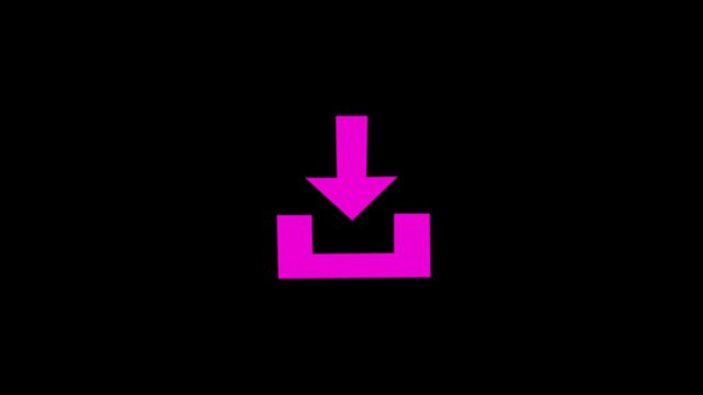 Animated download icon on a black background. A white arrow pointing downward blinks repeatedly into a tray, symbolizing an active download process or pending file transfer status.