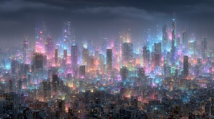 Obraz premium Spectacular Futuristic Cityscape with Glowing Lights and Advanced Architecture at Night