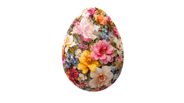 Flowery egg with a yellow center isolated on transparent background - Powered by Adobe