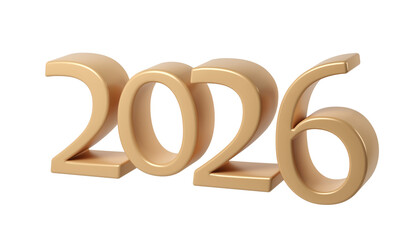 2026 3D numbers Happy New Year. christmas celebration design transparent gold Holiday background