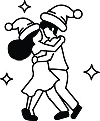 A man and woman are hugging each other in a Christmas hat