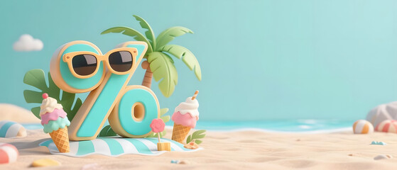 Summer sale banner template with beach umbrellas and tropical leaves background, for shopping sale. banner design. Poster, card, web banner.