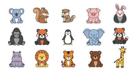 A charming collection of pixel art cute animals.