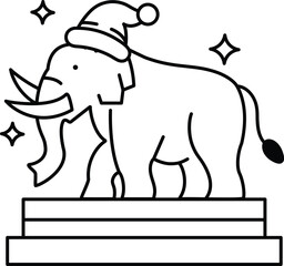 A black and white drawing of an elephant wearing a hat