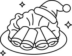 A plate of food with a hat on top of it